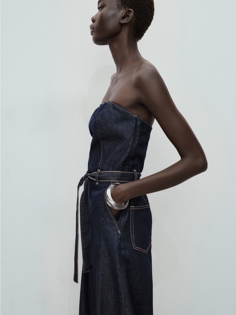 NWT (size M) MANGO STRAPLESS DENIM JUMPSUIT - Picture 2 of 10